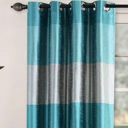 Turquoise Polyester Striped 5 Ft Blackout Eyelet 2 Window Curtains By Deco Window image 2