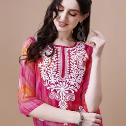 Women Embroidered Georgette Straight Kurta-image-37