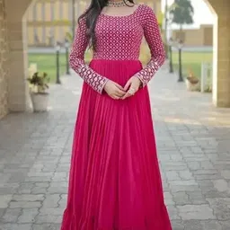 aksharam Embroidered Georgette Stitched Anarkali Gown image 3