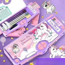 radhey preet Multiple Button Operated 2-Side Storage Capacity Magnetic Locks Lid Pencil Box With Stationery Tools & Calculator,, Price For 1Pc | RP1190(30) Art Plastic Pencil Box-picture-22