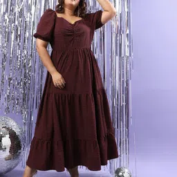 instafab plus Women A-line Maroon Above Knee/Mid Thigh Length Dress image 2