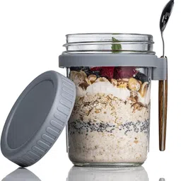 Oats Containers With Lids And Spoons 350 Ml Glass Mason Jars Glass Mason Jar-image-67