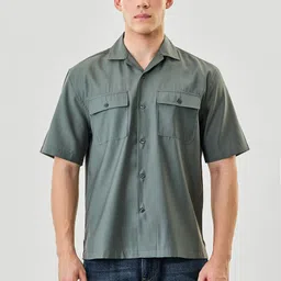 Men Boxy Fit Solid Curved Collar Casual Shirt-image-20