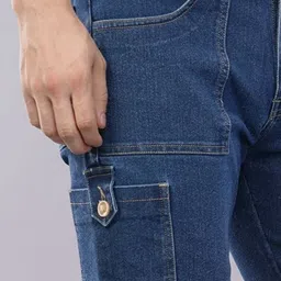 nivasu Solid Men Blue Denim Shorts image 4