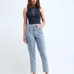 flying machine Women Straight Fit High Rise Blue Jeans image 3