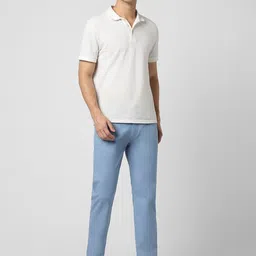 peter england Men Slim Fit Light Blue Cotton Blend Trousers image 5