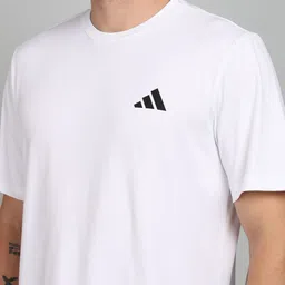 adidas Men Solid Round Neck Polyester White T-Shirt image 5