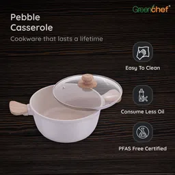 greenchef Pebble Aluminium Die Cast with glass lid 22CM Cook and Serve Casserole image 4