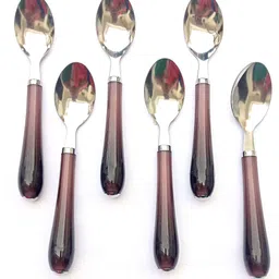canberry Dining Table Spoon 6-Pieces Set for Kitchen and Dining Table Steel with Shiny brown Plastic Handle Spoon Set for Home and Kitchen (Set of 6) Pack of 1 ( brown) Steel Table Spoon Set-picture-27