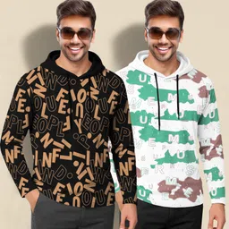 tripr Pack of 2 Men Printed Hooded Neck Cotton Blend Black, White T-Shirt image 3