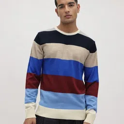 roadster Men Striped Round Neck Multicolor Sweater-picture-30