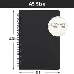 twone 3 Packs Soft Cover Notebook with Lined Paper Black Spiral Notebooks A5 Notebook Ruled 100 Pages image 4