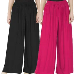 cloud star Pack of 2 Women Flared Black, Pink Viscose Rayon Trousers-picture-26
