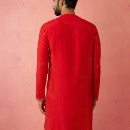 vastramay Men Embroidered Cotton Blend Straight Kurta image 5