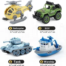 j k international Military Army Foldable Vehicles Car Toy 4 Pack with Screwdriver Toy image 2