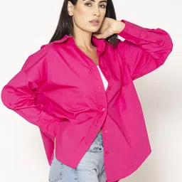 lounge dreams Women Boxy Fit Solid Spread Collar Casual Shirt image 4