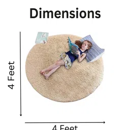 aaho decor Beige Solid Polyester 4x4 Feet Machine Made Shaggy Round Carpet image 2