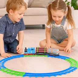 bharattoys Battery Operated Cartoon Train Set with Track for Kids | 11 Pcs Toy Train image 4