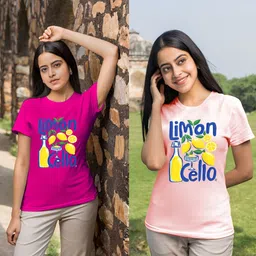 lecowar Women Printed Round Neck Polyester Pink T-Shirt-picture-12