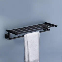 plantex Stainless Steel 304 Grade Squaro Towel Rack/Stand/Hanger for Bathroom (24 Inch) Black Towel Holder-picture-25
