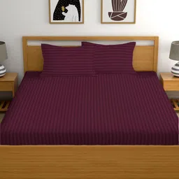 wusa Satin Double Fitted (Elastic) 210 TC Striped Bedsheet image 2
