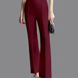 houseofcommon Women Regular Fit Maroon Cotton Blend Trousers-picture-15