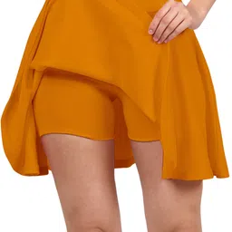 Women Solid Flared Yellow Skirt-image-75