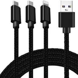 THE MOBILE POINT Power Sharing Cable 3 A 1.2 m Nylon braided 3in1 Micro USB Cable/Type C/iOS Fast Charging Data Cable-picture-16