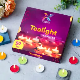 xvision Decorative Tealight Candles - Pack of 50| Long burning Wax Candles for Festivals Candle-picture-23