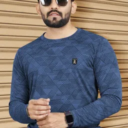 vebnor Men Printed Round Neck Polycotton Blue T-Shirt image 1