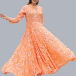 runicha Women Gown Orange Ankle Length Dress-picture-10