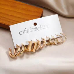 karishma kreations Combo of 5 Pair Pearl Geometric Twisted Hoop Earrings Alloy Hoop Earring Beads, Pearl Stainless Steel Earring Set, Hoop Earring, Huggie Earring, Drops & Danglers, Stud Earring-picture-11