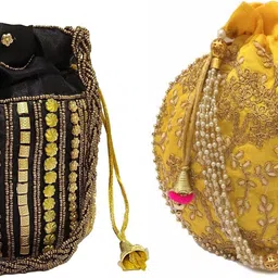 athizay Girls Black, Gold, Yellow, Gold Potli-picture-25