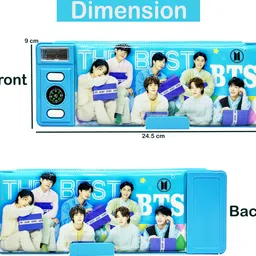 parteet Combo Set of 7 In1 BTS Pencil Box Integrated Sharpener and Compass, Password lock Dual Compartments with All Stationery set|Return Gifts for Boy & Girls Art Plastic Pencil Box image 3
