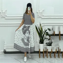 kuber taxtile Women A-line Black, White Ankle Length Dress-picture-17