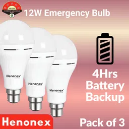 henonex Bright White 12W Emergency Bulb PK3 – Rechargeable Lighting 2 hrs Bulb Emergency Light image 1