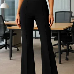 denimix Women Flared Black Viscose Rayon Trousers-picture-19