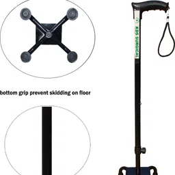 kds surgical 4 Leg Black Height Adjustable For Unisex With Support Walking Stick image 5