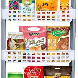 cutting edge 5 Layer | White & Grey | SLIM Classic- Smart Storage Organizer – Multipurpose & Easy-To-Move Slide Out Shelf Basket Rack Trolley EcoPlastic With Wheels for Kitchen | Bedroom | Bathroom | Home | Pantry | Washing & Utility Area Plastic Kitchen Trolley-picture-10