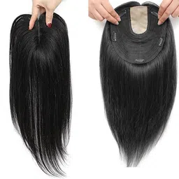 getvock 5 Clip Matt hair Middle Partition Synthetic Topper (Black Color, 22 Inch) Hair Extension image 1