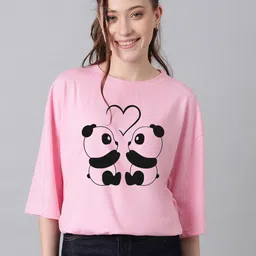 kotty Women Printed Round Neck Cotton Blend Pink T-Shirt-picture-17
