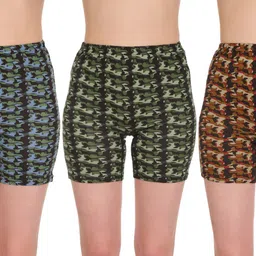 Pack of 3 Printed Women Multicolor Cycling Shorts-image-0