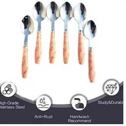 jeniry Stylish Ceramic Marble Handle Stainless Steel Table Spoon Stainless Steel, Plastic Table Spoon Set image 3