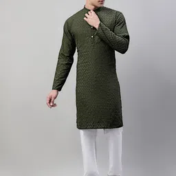 jompers Men Embroidered Pure Cotton Straight Kurta image 4