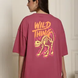 metronaut Typography, Printed Women Round Neck Cotton Blend Pink T-Shirt image 2