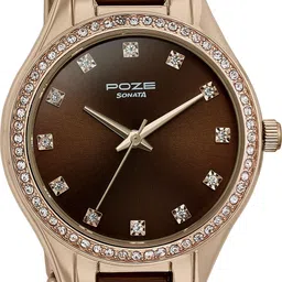 sonata Poze Rose Gold and Brown Strap with Coffee Dial Analog Watch - For Women SP80054KD02W|SP80054KD02W|SP80054KD02W image 3