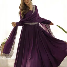 dwarros Embellished Georgette Stitched Anarkali Gown image 1