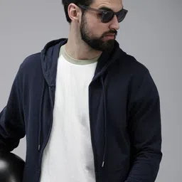 Roadster Men Navy Blue Solid Hooded Sweatshirt-picture-35