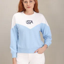 U S Polo Assn Women Women Blue & White Colourblocked Sweatshirt-image-34