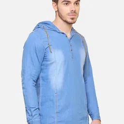 Kuons Avenue Men Blue Smart Slim Fit Denim Hooded Casual Shirt image 3